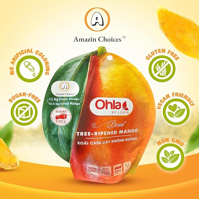 Dried Tree-Ripened Mango 21.15 Oz - Pack of 3 - Premium Dried Mango Strips Unsweetened Non-GMO Vegan Gluten Free Sugar-Free Fruit Slices by Amazin Choices. Snack Viet Mangoes Slices