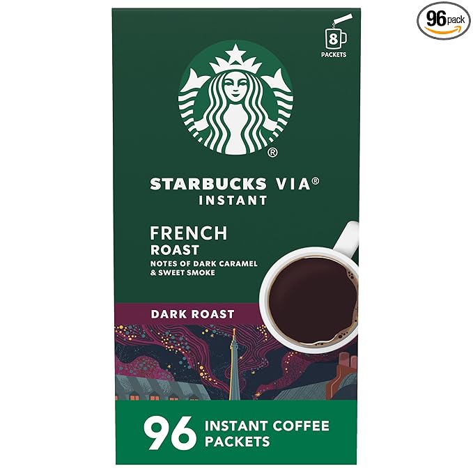 Starbucks VIA Instant Coffee Packets Single Serve Dark Roast Coffee French Roast 96 Packets