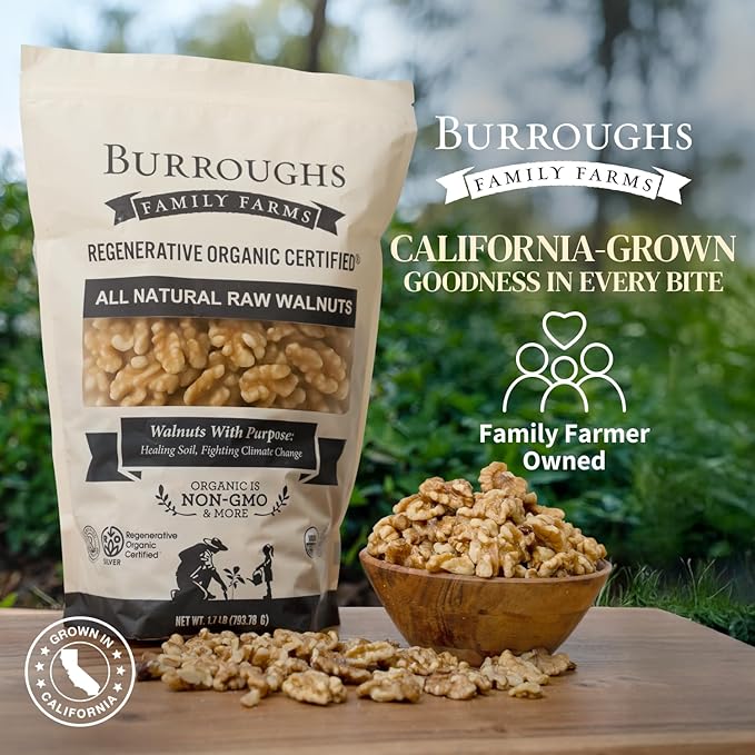 Organic Raw Walnuts Halves &amp Pieces 1.7lb – Unpasteurized Regeneratively Grown in California – Whole Fresh Unsalted – Plant-Based Omega-3s