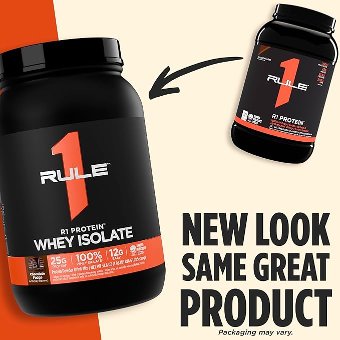 Rule 1 Proteins R1 Protein Whey Isolate - with 25g Protein &amp 6g BCAA Exclusively from Isolated &amp Hydrolyzed Sources for Workout Recovery (2 Pounds Strawberries &amp Crème)