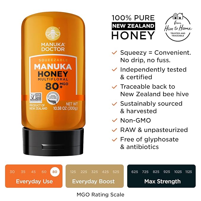 MANUKA DOCTOR - MGO 80+ Multifloral SQUEEZY and MGO 125+ Monofloral Manuka Honey Value Bundle 100% Pure New Zealand Honey. Certified. Guaranteed. RAW. Non-GMO