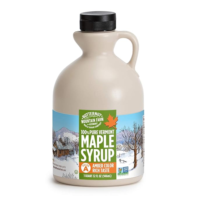 Butternut Mountain Farm Pure Vermont Maple Syrup Grade A Amber Color Rich Taste All Natural Easy Pour Jug 32 Fl Oz 1 Qt
