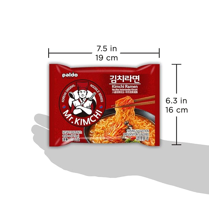 Paldo Fun &amp Yum Mr. Kimchi Noodles Set 4 Pack of Stir-Fried Instant Noodles &amp 4 Pack of Noodles with Kimchi Based Soup with 10 Disposable Chopsticks Spicy Ramen Challenge 미스터 김치 김치볶음면 &amp