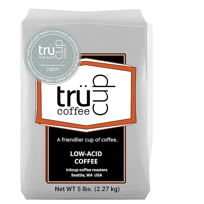 trücup Low Acid Light Roast Coffee - Drip Grind 5 LB Natural Water&ampSteam Process 60% Less Acid Ground Coffee Smooth Flavor Stomach-Friendly Rich in Antioxidants