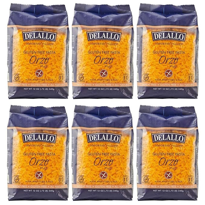 DeLallo Gluten Free Orzo Pasta 12 oz Bag (6 Pack) Made with Corn and Rice Flour Handcrafted in Italy Non-GMO All Natural Kosher