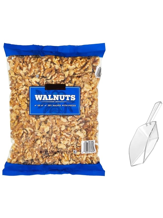 Walnuts Halves And Pieces Fresh Raw Walnuts Chopped Crunchy Unsalted Usa Grown 48 Oz (3 Lb) With With Mini Scooply Scoop
