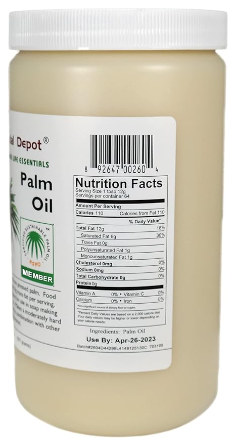 Essential Depot Palm Oil - 1 Quart - 32 oz - RSPO Certified - Sustainable - Food Grade - Kosher - Not Hydrogenated - Safety Sealed HDPE Container with Resealable Cap