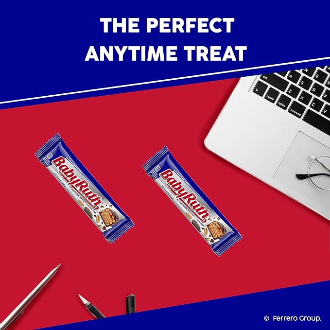 Baby Ruth Candy Bar with Chocolatey Caramel Peanuts and Nougat 2 Piece Share Pack 3.3 oz Bulk 18 Pack