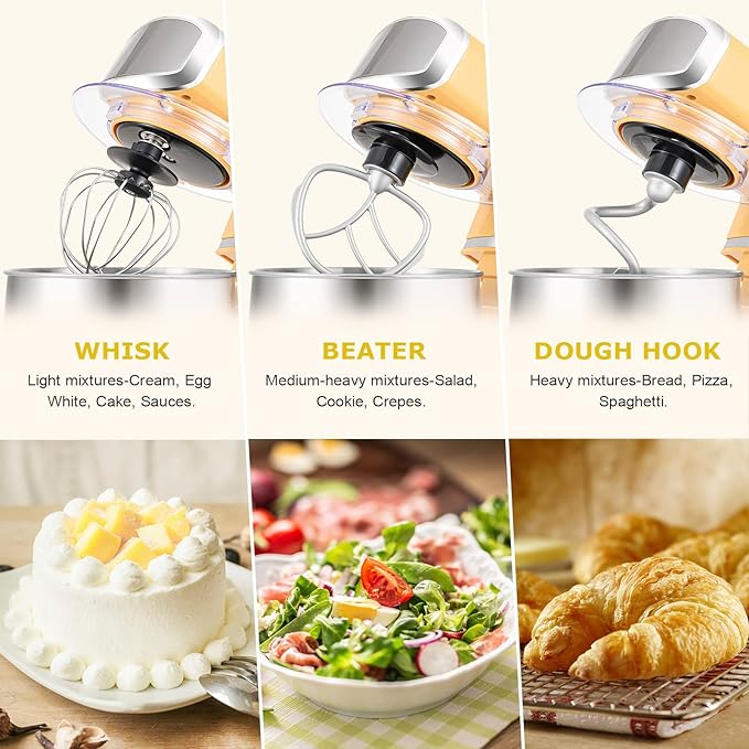 Kitchen in the box Stand Mixer3.2Qt Small Electric Food Mixer6 Speeds Portable Lightweight Kitchen Mixer for Daily Use with Egg WhiskDough HookFlat Beater (Yellow)