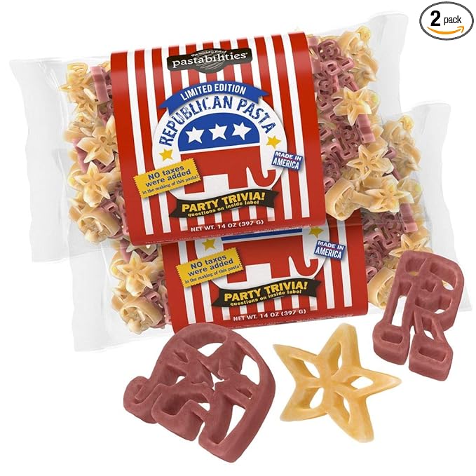 Pastabilities Fun Shaped Pasta for Kids - Republican Symbols Shaped - Red Elephant Fun Theme Non-GMO Natural Wheat Pasta All-Natural Kosher Certified Made in the USA (2 Pack 14 Oz)