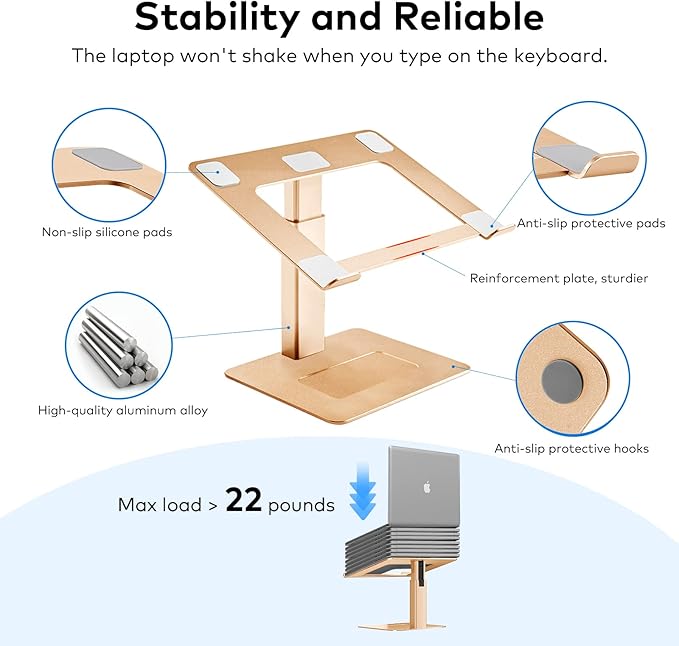Laptop Stand for Desk Ergonomic Aluminum Laptop Stand Adjustable Height from 7-15 Sitting and Standing Laptop Riser for 10-17 Notebook