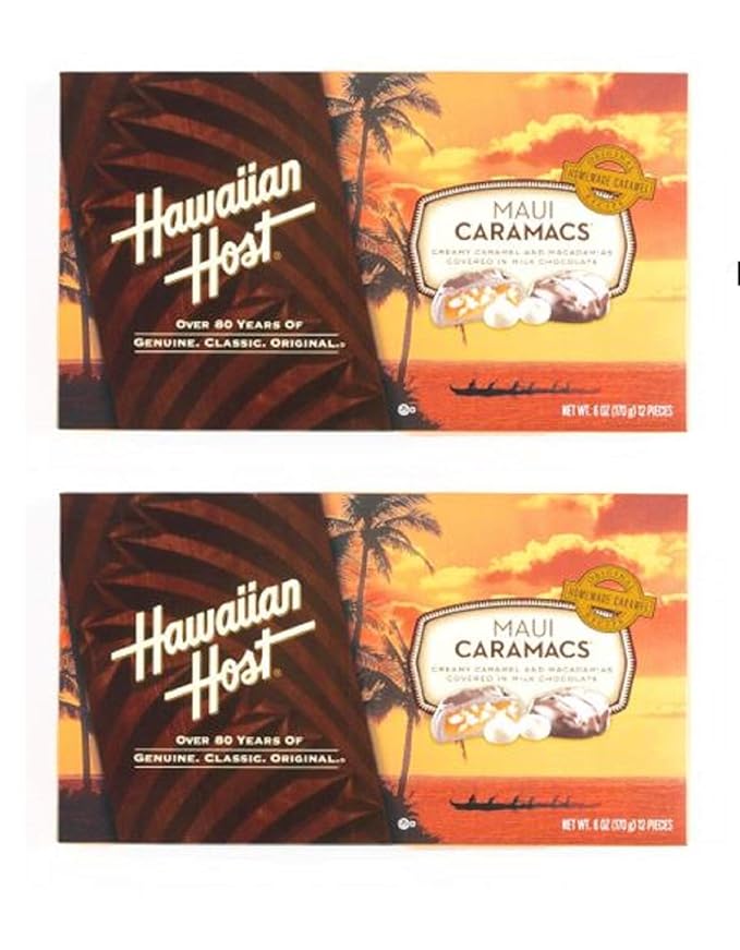Hawaiian Host Maui Caramacs Creamy Caramel and Macadamias Covered in Milk Chocolate. (2 (6 oz) Boxes)