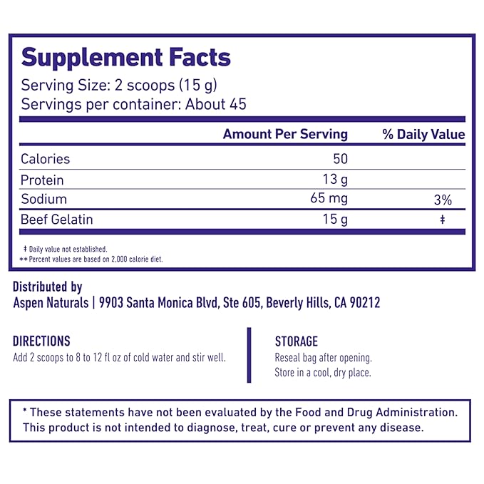 ASPEN NATURALS Beef Gelatin Powder Unflavored 24 Oz | Grass Fed Pasture-Raised | Non-GMO Gluten-Free Paleo-Friendly | Premium Culinary Gelatin | Cooking Baking Gummies Marshmallows &amp More