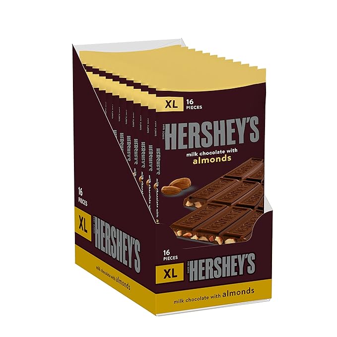 HERSHEY'S Milk Chocolate with Almonds XL Candy Bars 4.25 oz (12 Count 16 Pieces)