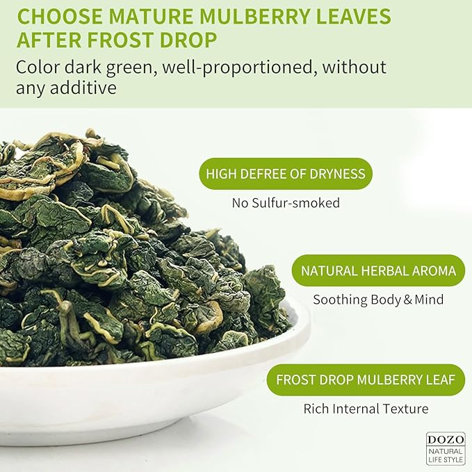 DOZO Natural Mulberry Leaf Tea Mulberry Leaves Tea 14.1oz/400g Sun-Dried Premium Mulberries Loose Leaves Sang Ye Healthy Herbal Tea Sugar Free Caffeine Free No Additives 桑叶茶 桑葉茶