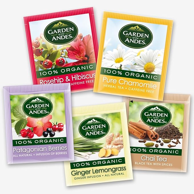 Garden of the Andes - Organic Assorted Herbal Teas - Variety Pack 20 Tea Bags - Caffeine-Free Herbal Infusions - Biodegradable Staple-Free Bags and Seed-to-Cup Traceability