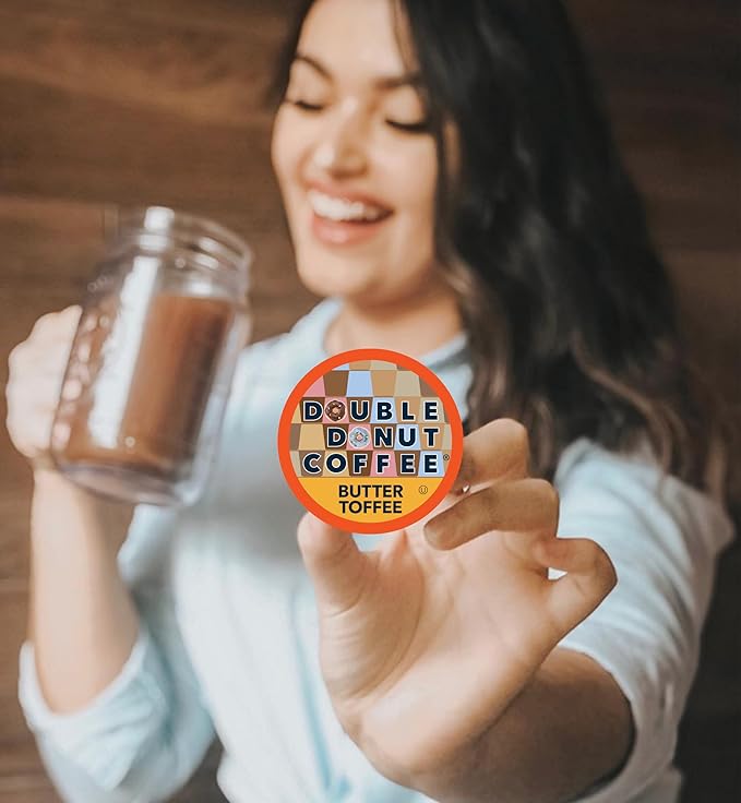 Double Donut Coffee Flavored Coffee PodsButter Toffee Coffee Single Serve Medium Roast Coffee for Keurig K Cups Brewers 80 Count