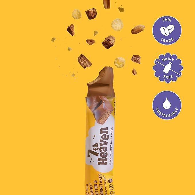 7th Heaven Vegan Oat Milk Chocolate Snack Bars: Peanut Butter &amp Cornflakes - (1.6 oz - 6 Pack) Healthy Chocolate Perfect Valentines Gift For Your Loved Ones 100% Dairy Free Non GMO Kosher Pa