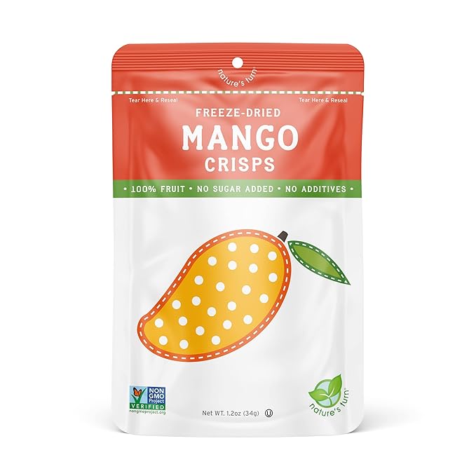 Nature’s Turn Freeze-Dried Mango Crisps – Healthy Gluten-Free Crispy &amp Delicious Plant-Based Snack Ideal for Cereal Smoothies School Lunches &amp On-the-Go Bags of 6 (1.2 oz Each)