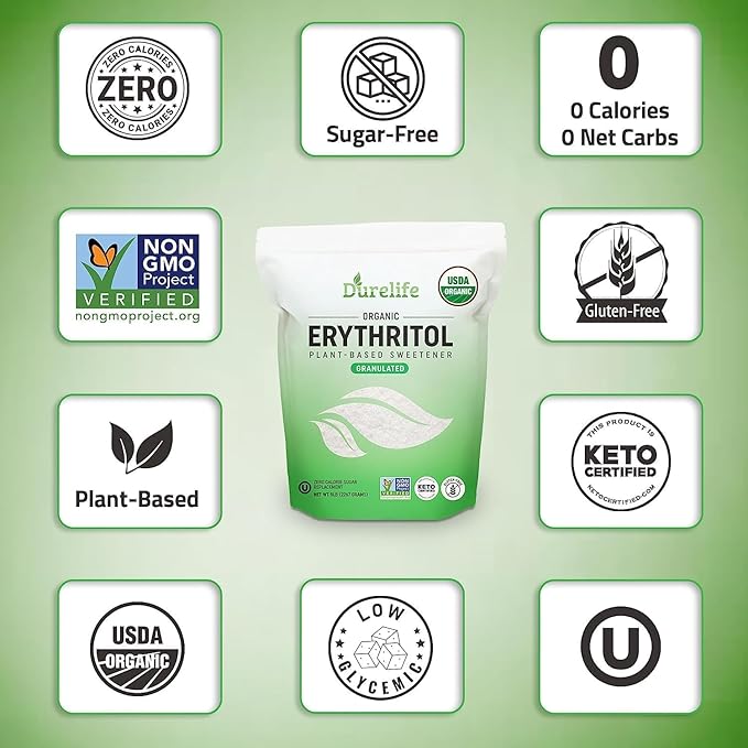 Durelife USDA organic erythritol sweetener non gmo verified Keto certified No After Taste Kosher Zero Calorie Plant-Based Sugar Alternative 10 LB