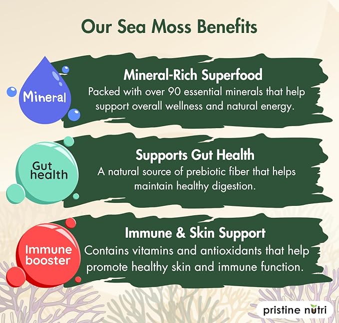 Purple Sea Moss Wildcrafted Raw Seamoss from St. Lucia Sun-Dried True Mineral-Rich Superfood Makes 160+ oz of Sea Moss Gel 100% Natural Vegan Non-GMO 8 oz bulk package