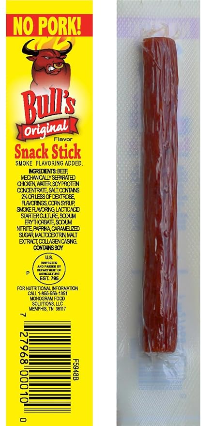 Bull's Original 0.25oz Snack Sticks – 100 Count Box (Made with beef and chicken – no pork)
