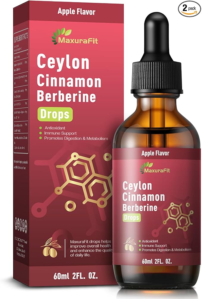 2 Pack Ceylon Cinnamon Berberine Bitter Liquid Drops Supplement with TurmericGreen TeaApple Cider VinegarBlack Seed Oil for Immune System &amp Digestive System Supports 4 FL OZ