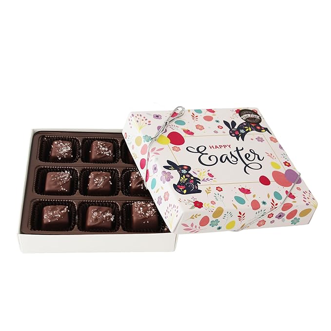 Vermont Nut Free Chocolates Easter Dark Chocolate Sea Salt Caramels (9-Pieces) Kosher Nut-Free Egg-Free