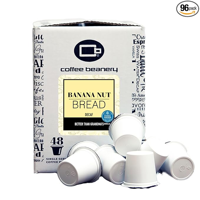 Banana Nut Bread Decaf Coffee Pods by Coffee Beanery | 96ct Bulk Medium Roast Arbica Coffee
