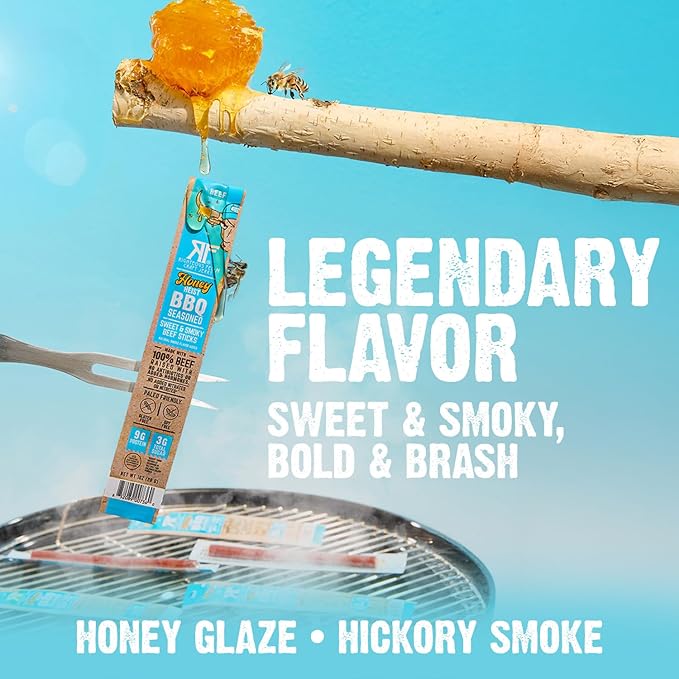 Righteous Felon Meat Sticks | 100% Grass Fed Beef | 9g Protein per Stick | Keto Gluten-Free Low Sugar High Protein Snack Sticks | Individually Wrapped | Honey Heist BBQ Beef Sticks 10 Count