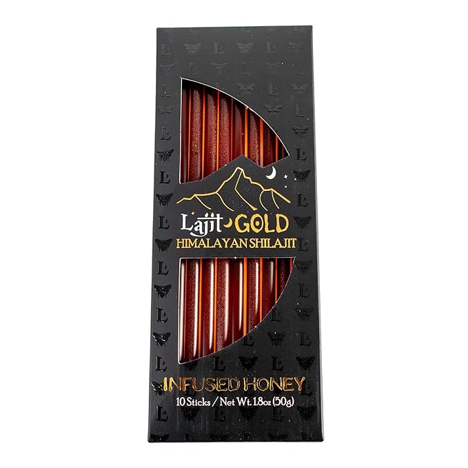Lajit Gold Grade Himalayan Shilajit Honey Sticks –Organic Raw Honey + Fulvic Acid &amp 85+ Trace Minerals – Resin-Infused for Men &amp Women –Natural Energy Stamina &amp Immunity –10 Single-Serve