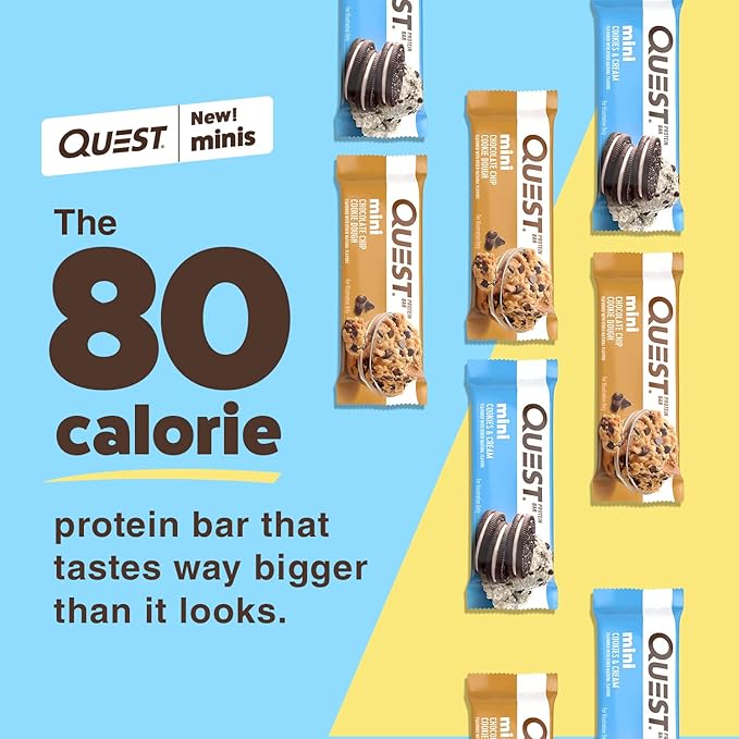 Quest Nutrition Mini Protein Bars Bundle Chocolate Chip Cookie Dough and Cookies &amp Cream High Protein Low Carb Keto Friendly 14 Count Each