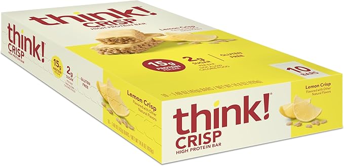 think! Protein Bars High Protein Snacks Gluten Free Kosher Friendly Lemon Crisp 10 Count (Packaging May Vary)