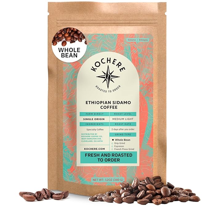 Ethiopian Sidama Coffee Beans - Single Origin Medium Light Roast Beans Freshly Roasted To Order Whole Bean Coffee Specialty Grade Non-GMO
