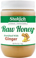 Stakich Ginger Enriched Raw Honey - Pure Unprocessed (40 Ounce)