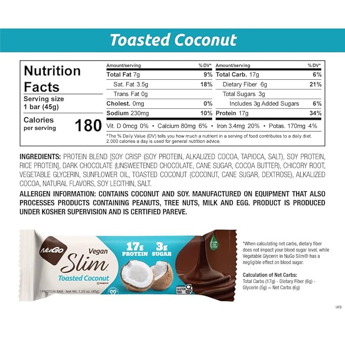 NuGo Slim 12ct Variety 16-17g Protein 3g Sugar High Fiber Low Net Carb Keto Friendly Gluten Free