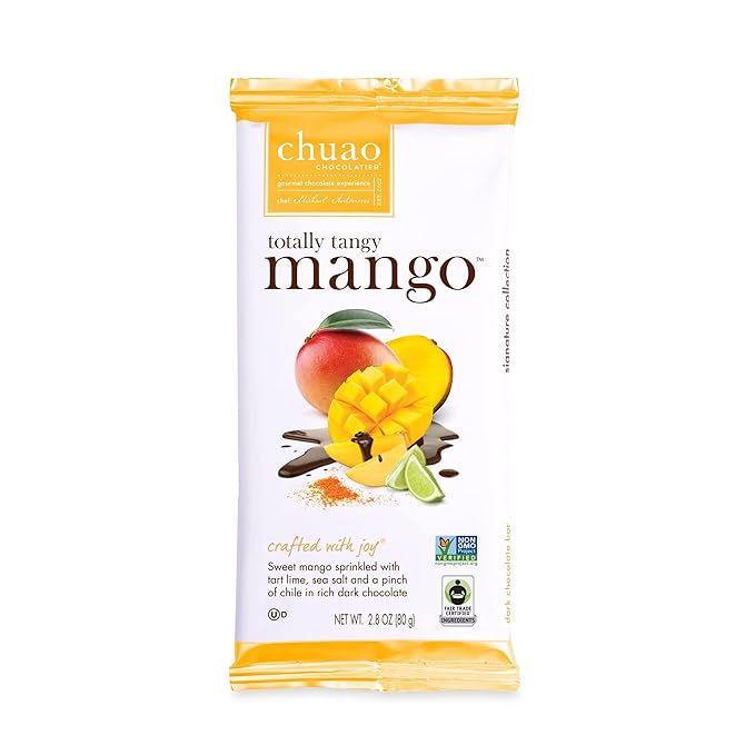 Chuao Chocolatier Totally Tangy Mango Dark Chocolate Gourmet Bars | For Gift Baskets Birthday Thank You Care Package | 12 Ct 2.8 oz Each