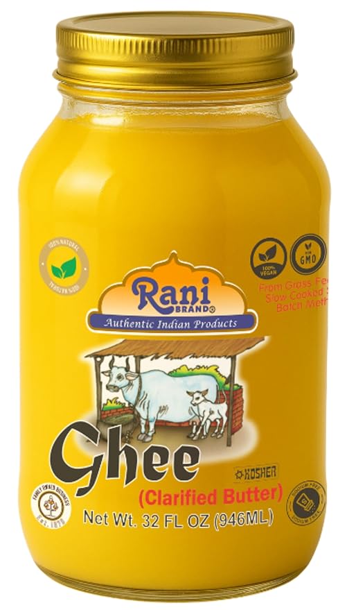 Rani Ghee Pure &amp Natural from Grass Fed Cows (Clarified Butter) 32oz(2lbs) 908g ~ Glass Jar | Paleo Friendly | Keto Friendly | Gluten Free | Kosher | Product of USA