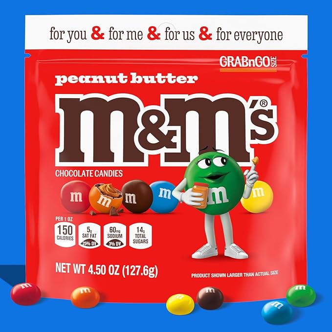 M&ampM'S Peanut Butter Milk Chocolate Candy Grab N Go- 4.5 oz Resealable Bag (Pack of 8)