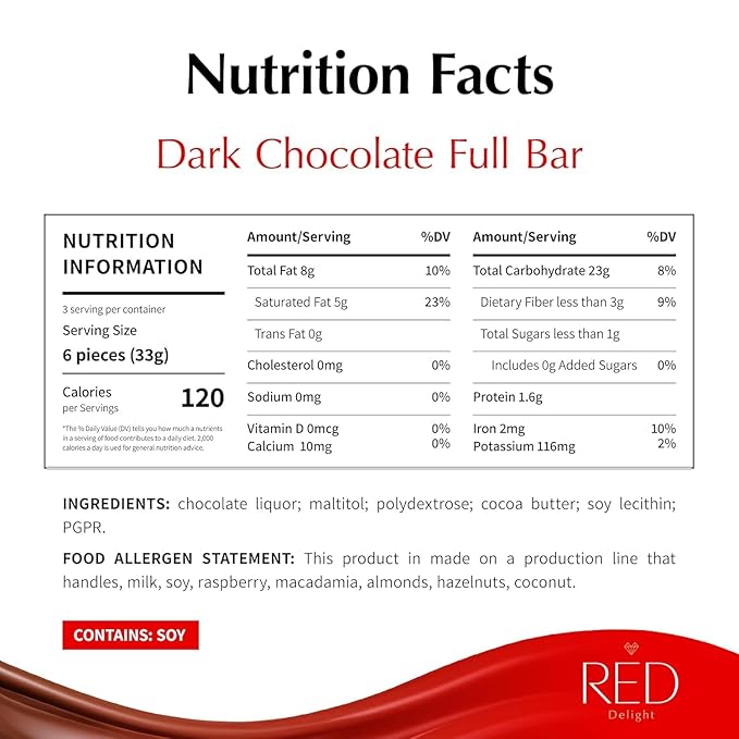 RED Delight®™ Dark Chocolate Full Size Bars (3.53 Ounces Each) (6 Pack -Full Size (3.53 Ounce) Bars)
