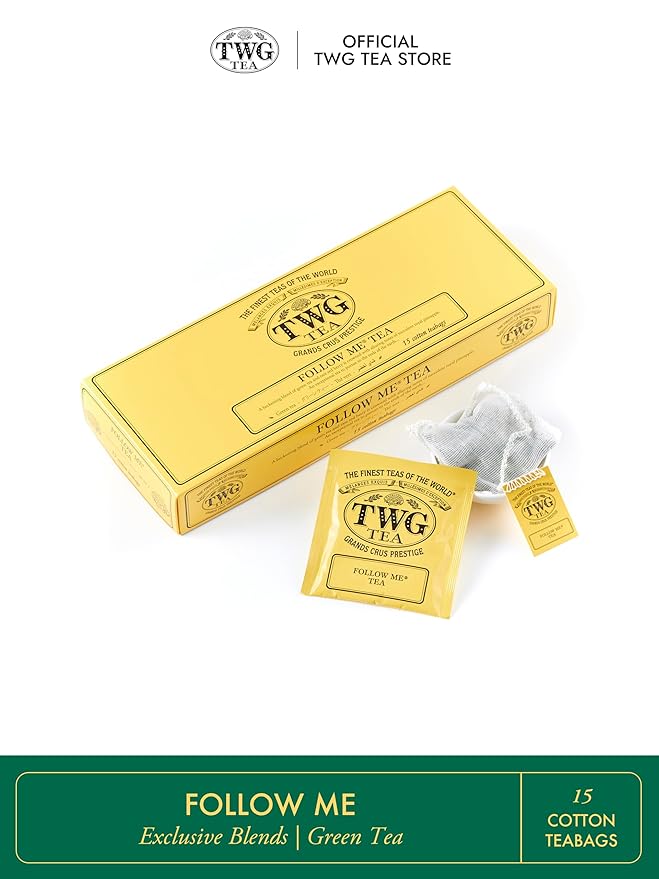 TWG Tea | Follow Me Tea | Green Tea | Ginseng &amp Pineapple | 15 Hand Sewn Cotton Teabags | Gift Set