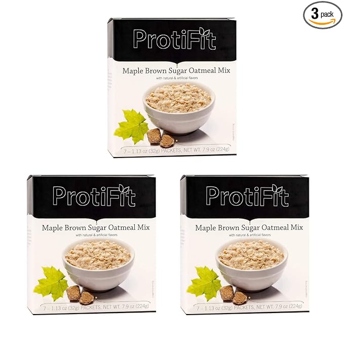 PROTIFIT - High Protein Maple Brown Sugar Oatmeal Mix 3 Pack 15g Protein Low Calorie Low Fat Low Sugar Low Carb Ideal Protein Compatible 7 Servings Per Box (3 Pack)