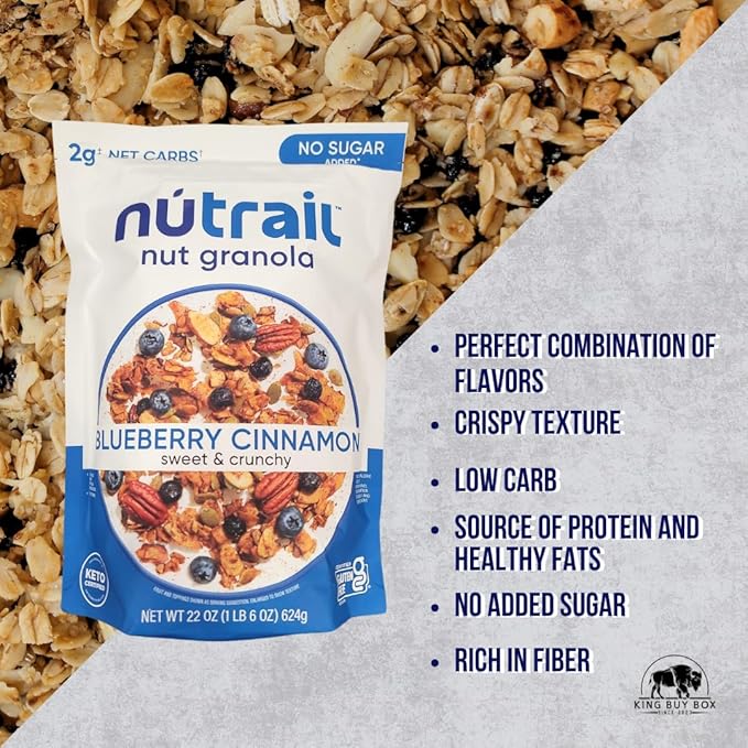 KING BUY BOX 1 PCS cup Bundle with Nut Granola Cereal Blueberry Cinnamon No Sugar Added Keto Gluten Free 22 oz. 1 Count. compatible with Nut trail