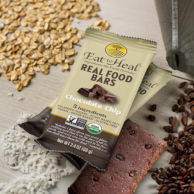 EatToHeal Variety Pack Real Food Bar - Organic Vegan Healthy Gluten Free Protein Bars - Low Sugar Meal Replacement Bar Non GMO Never Baked Plant Based - Crafted to Enjoy Not Sit on Shelves