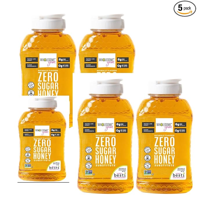 Wholesome Yum Zero Sugar Honey Substitute - Natural Sugar Free Honey Alternative With Monk Fruit &amp Allulose - Zero Net Carbs Non GMO Gluten Free Keto No Aftertaste (All Flavor 5 Pack)