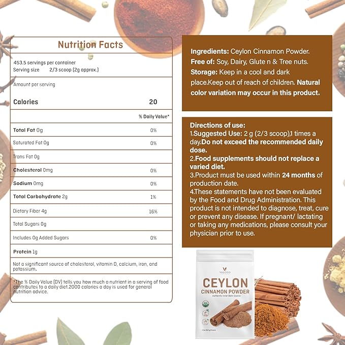 Organic Ceylon Cinnamon Powder – 2lb Fine Ground True Cinnamon for Baking Cooking &amp Drinks Vegan Non-GMO &amp Gluten-Free