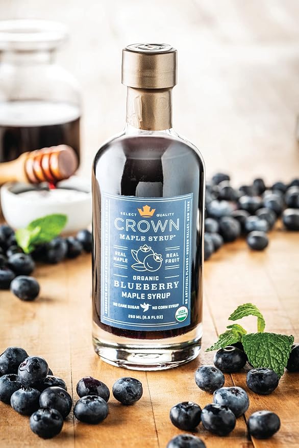 Crown Maple Blueberry Infused Organic Maple Syrup 100% Pure Gluten Free No Preservatives Non-GMO Pancake and Breakfast Topping 8.5 Fl Oz (Pack of 8)