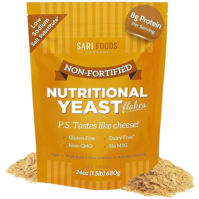 Non Fortified Nutritional Yeast Flakes Whole Foods Based Protein Powder Vegan Gluten Free Vitamins B Beta-glucans and All 18 Amino Acids (24 oz.)