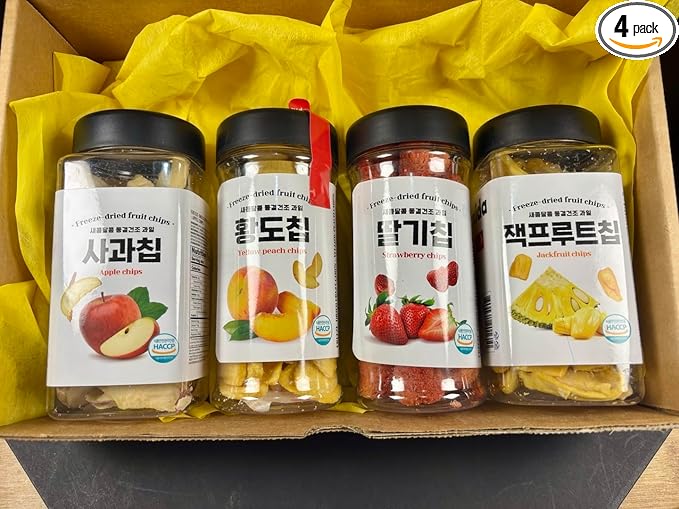 Premium Freeze-Dried Fruit Variety Pack 4 Flavors - Apple Yellow Peach Strawberry Jackfruit HACCP Certified