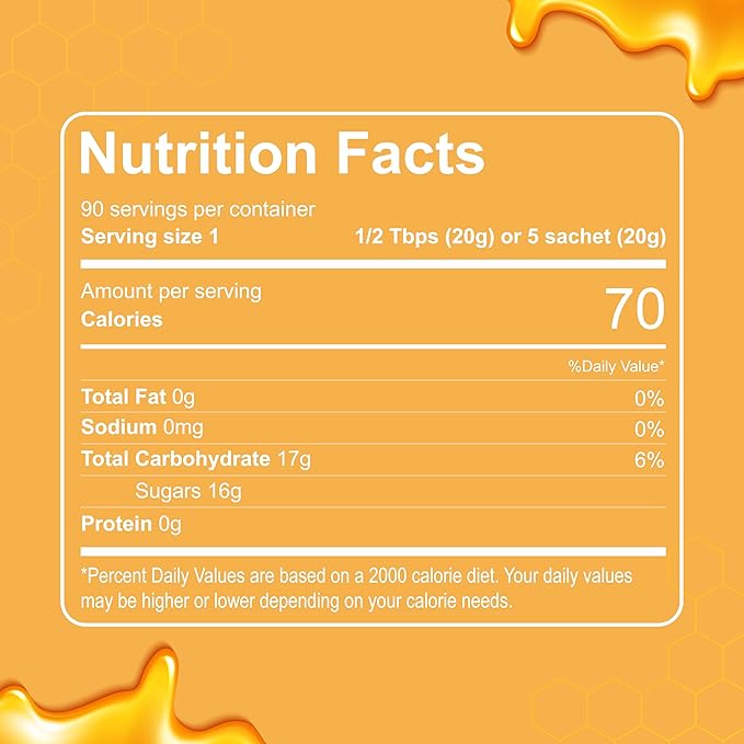 Beelife Pure Honey Packets Raw Unfiltered Sugar Free Honey- Single Serve Mini Packs- From Brazil Certified ISO 22000 Kosher (180 units/ 4g per unit)